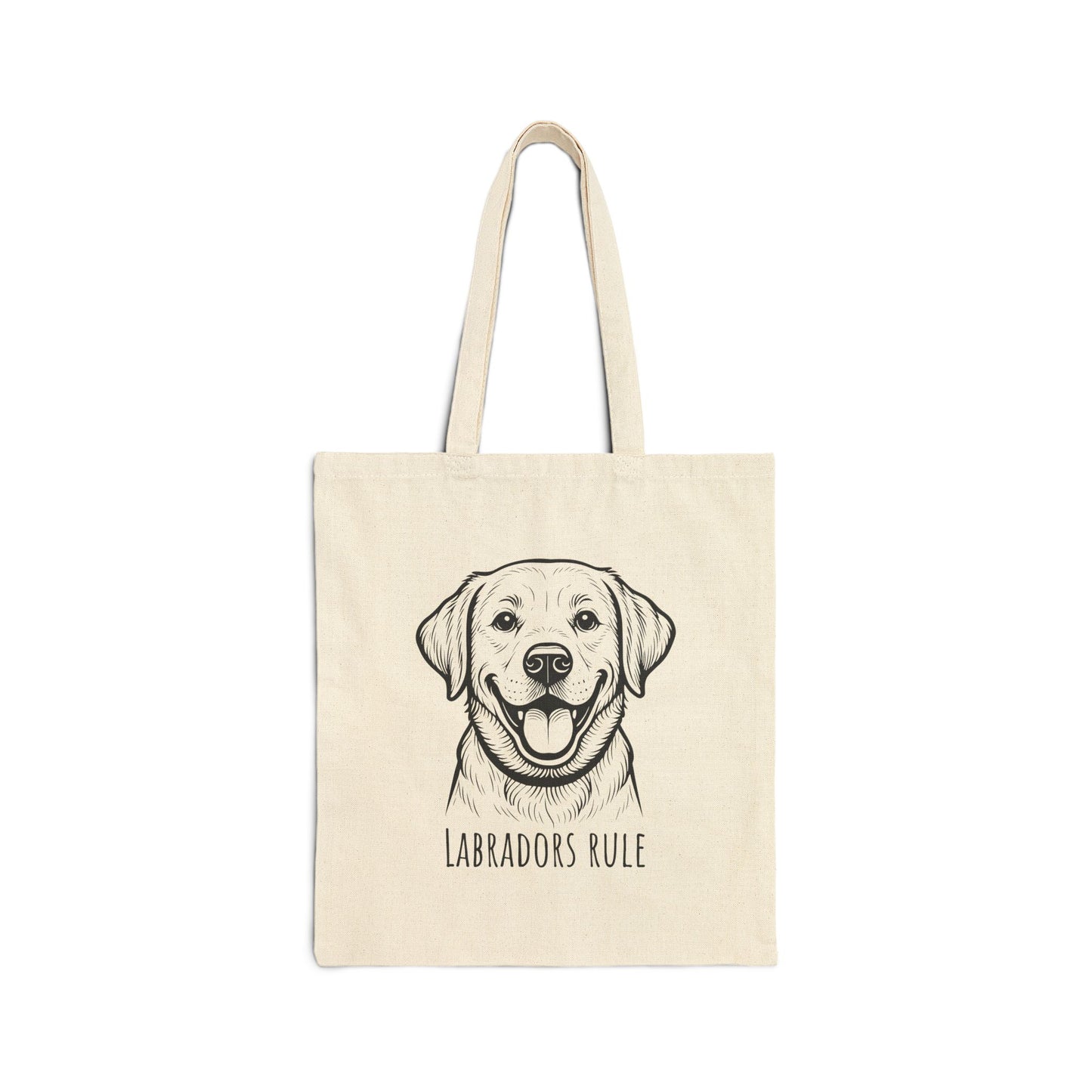 Tote bag with a dog illustration and 'Labradors Rule' text on a white background