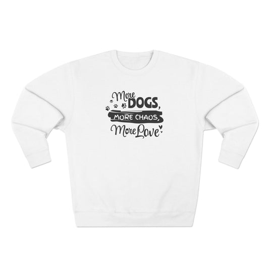 White sweatshirt with black text and paw prints on a white background