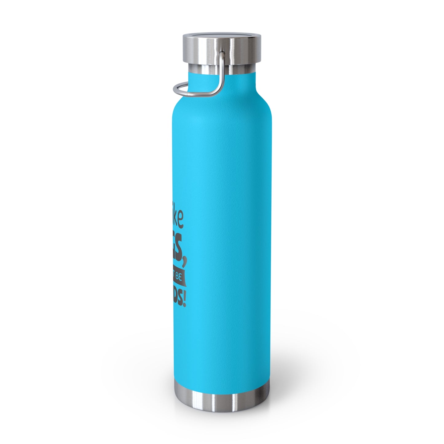 Blue water bottle with silver lid on a white background