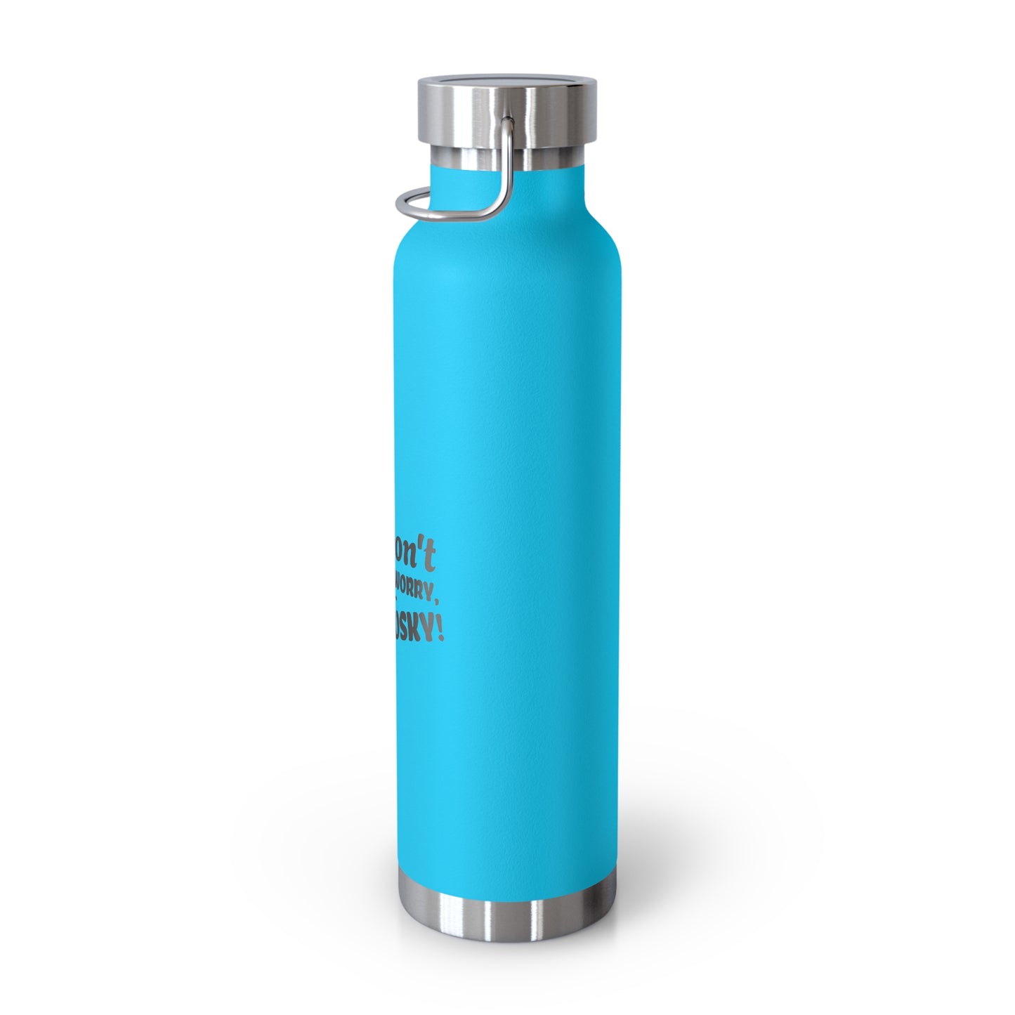 Blue water bottle with silver lid on a white background