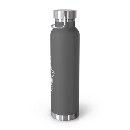 Gray water bottle with silver cap on a white background