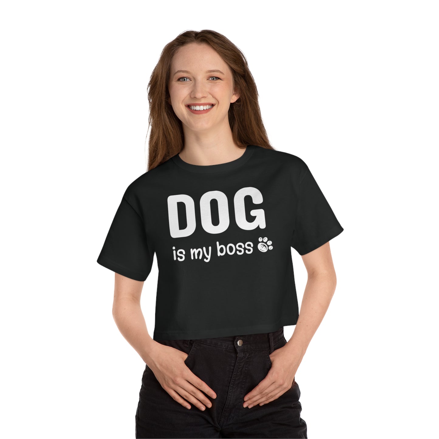 Champion Women's Heritage Cropped T-Shirt Dog is My Boss
