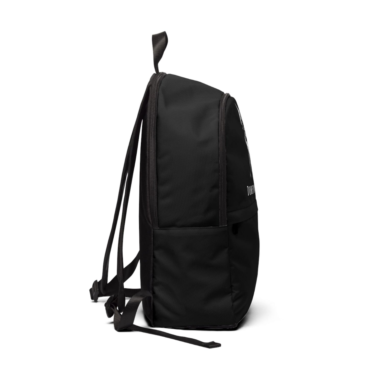 Black backpack on a white background