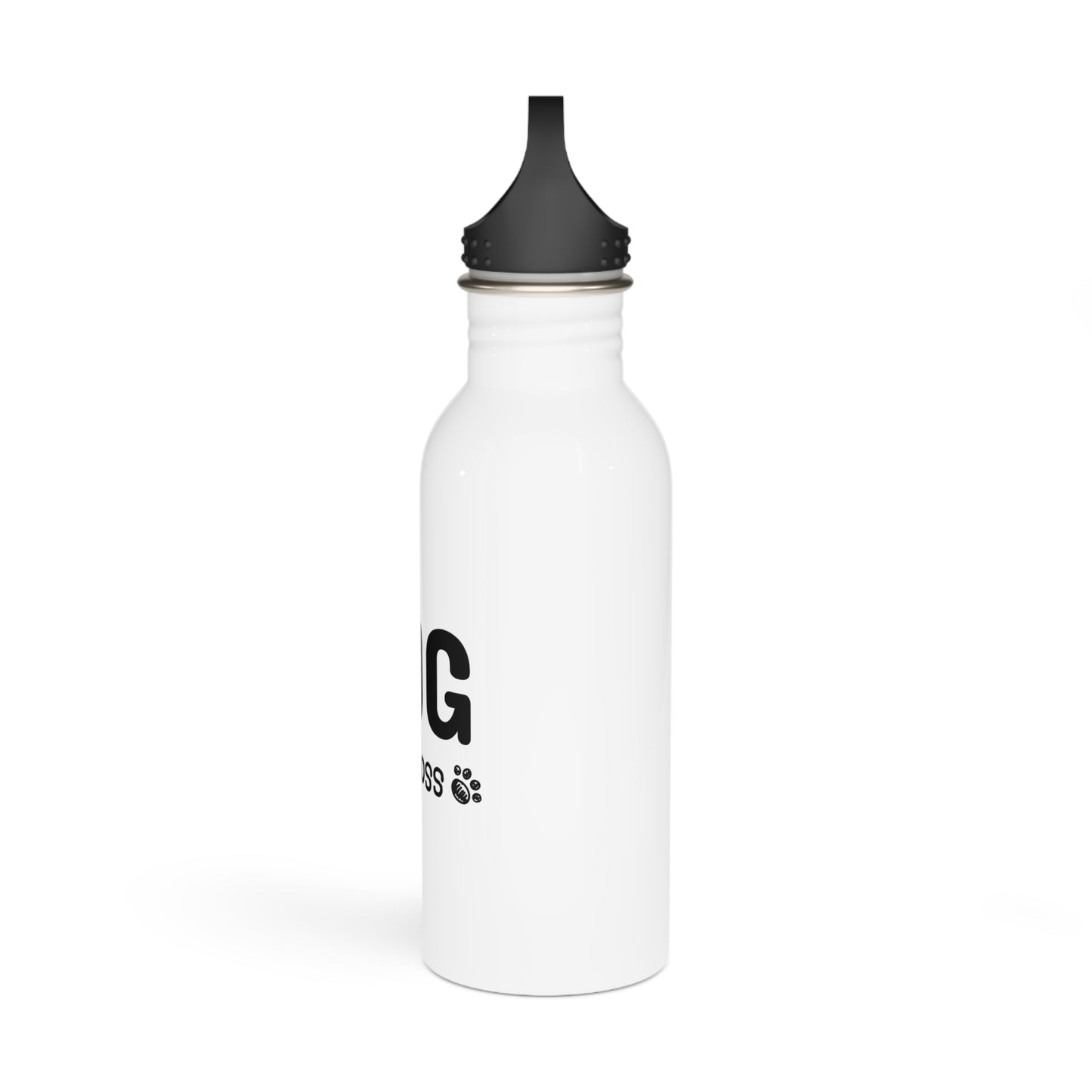 White water bottle with black cap on a white background