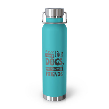 Turquoise water bottle with text on a white background