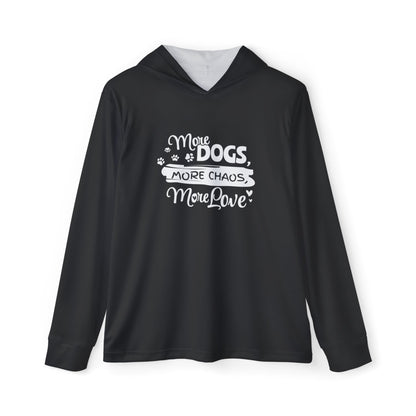 Black hoodie with white text and paw prints on a white background