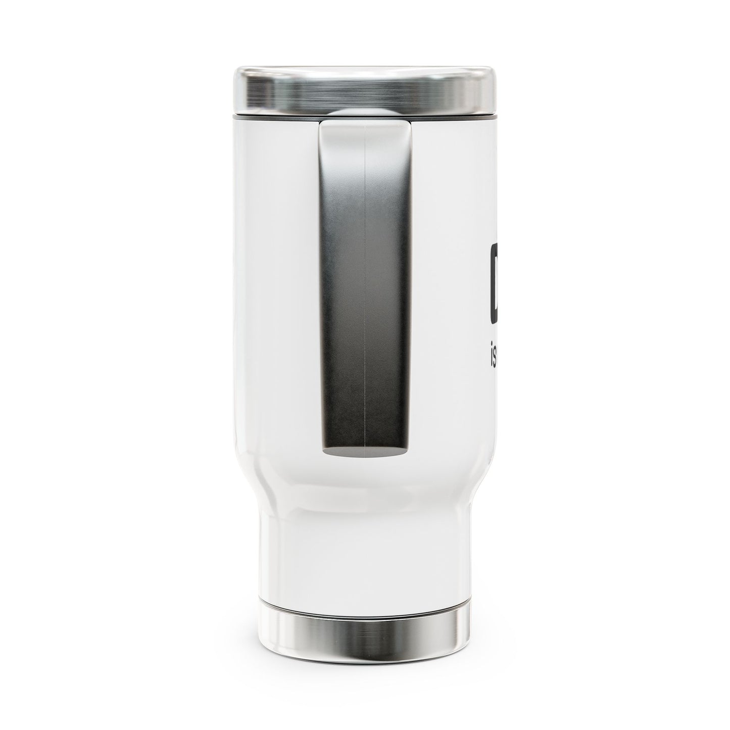 White tumbler with silver lid on a white background