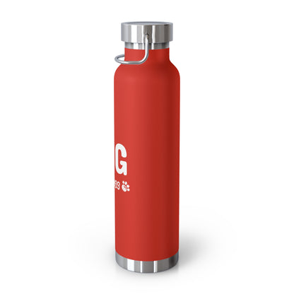 Red water bottle with silver cap on a white background