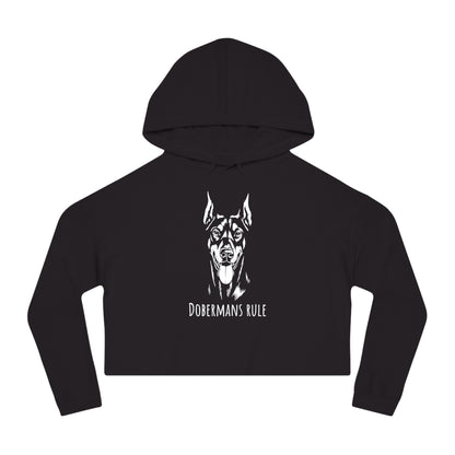 Black cropped hoodie with Doberman graphic and 'Dobermans Rule' text on a white background