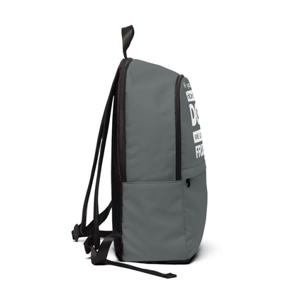 Gray backpack with black straps on a white background