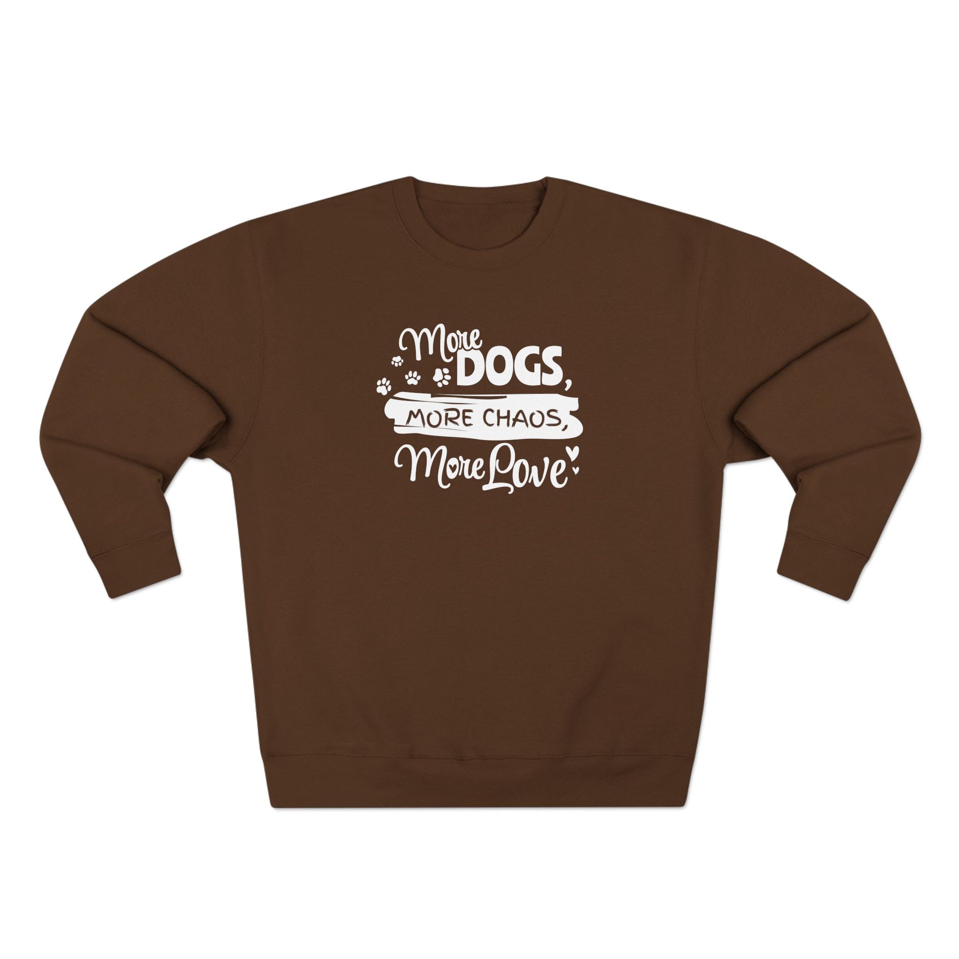 Brown sweatshirt with white text on a white background