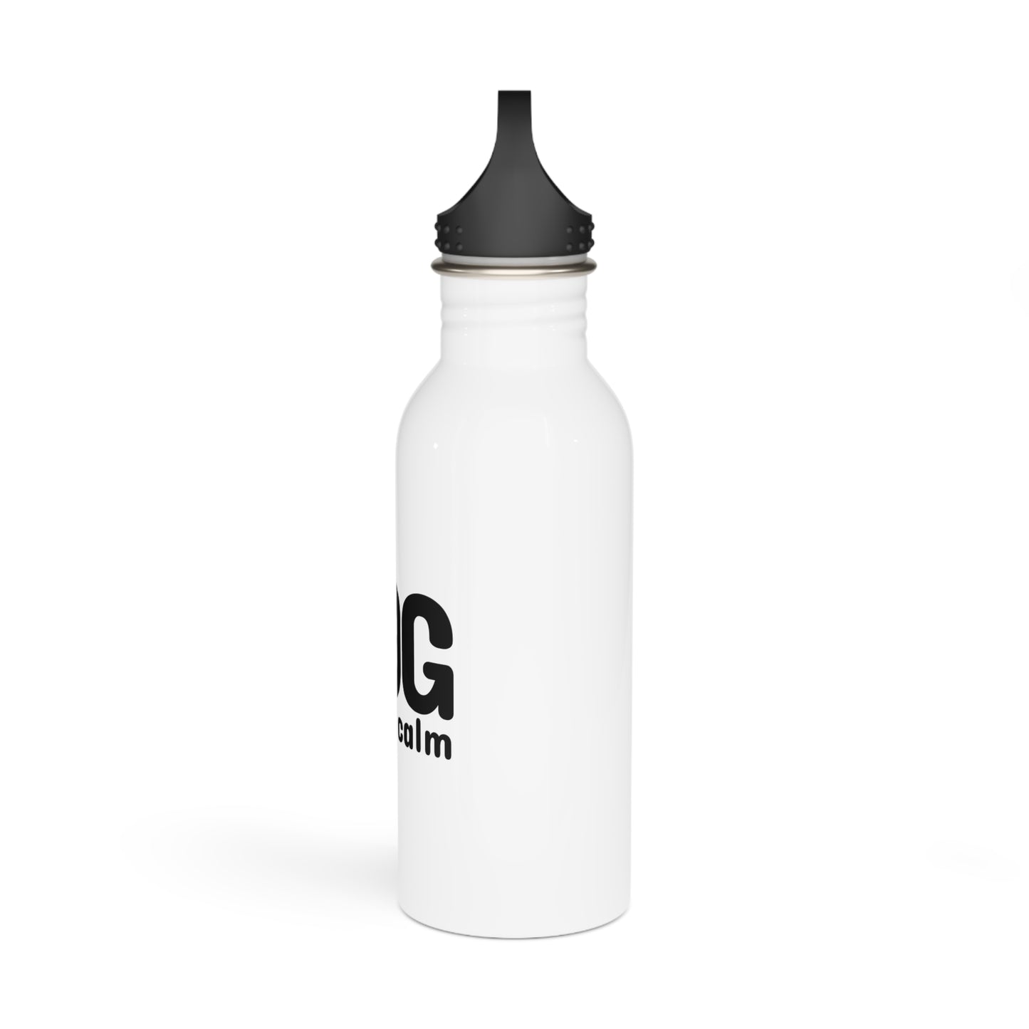 White water bottle with black cap on a white background