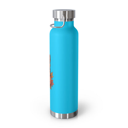 Blue water bottle with silver cap on a white background