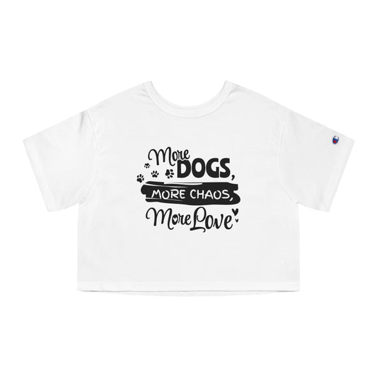 White crop top with black text and paw prints on a white background