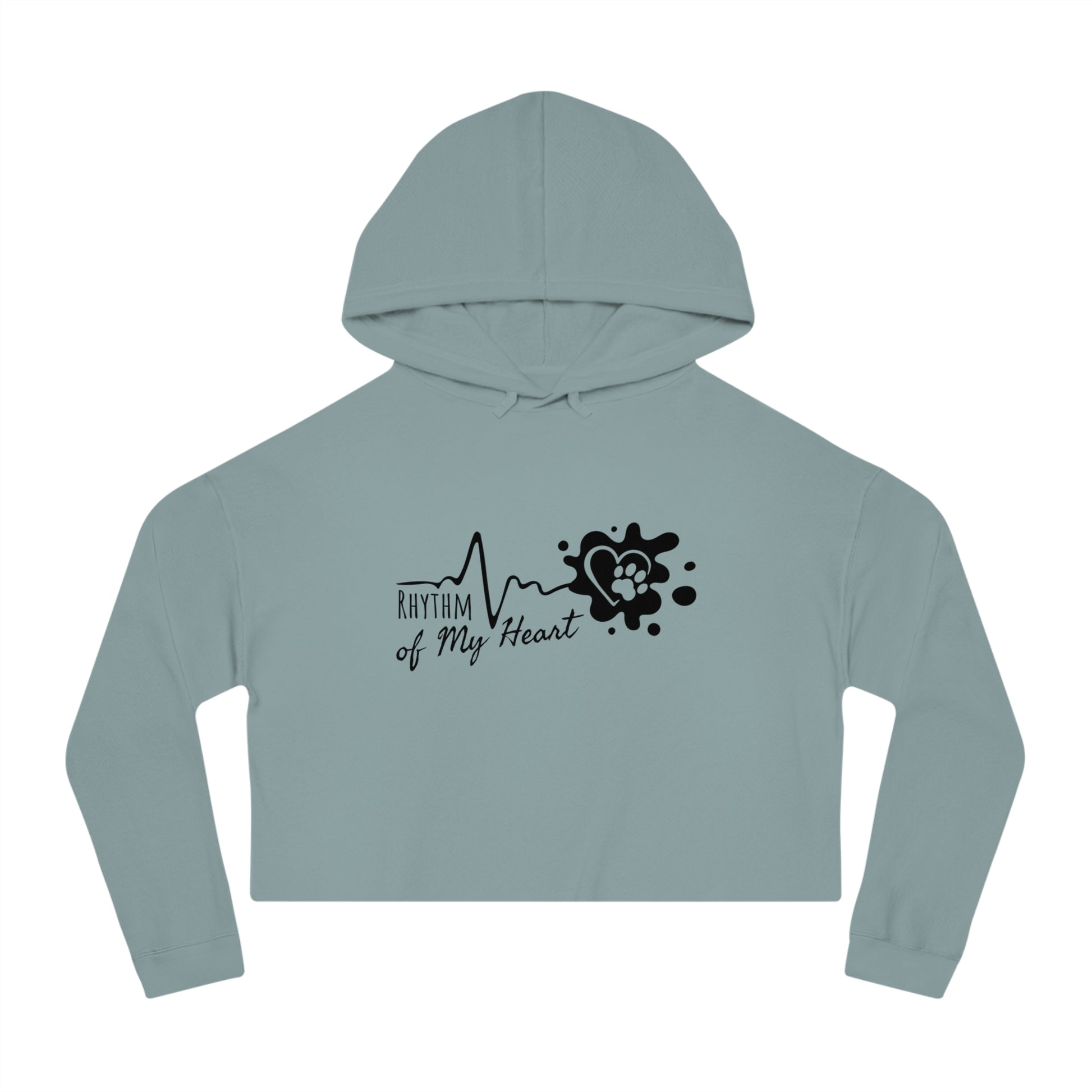 Light blue hoodie with black graphic design on a white background