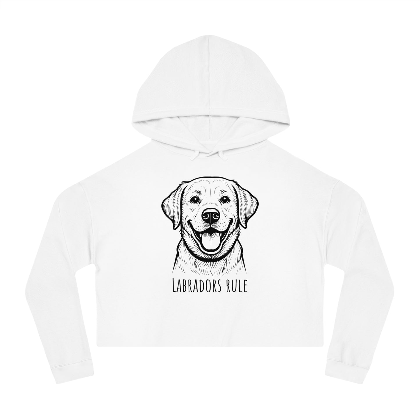 White hoodie with a Labrador retriever graphic and 'Labradors Rule' text on a white background