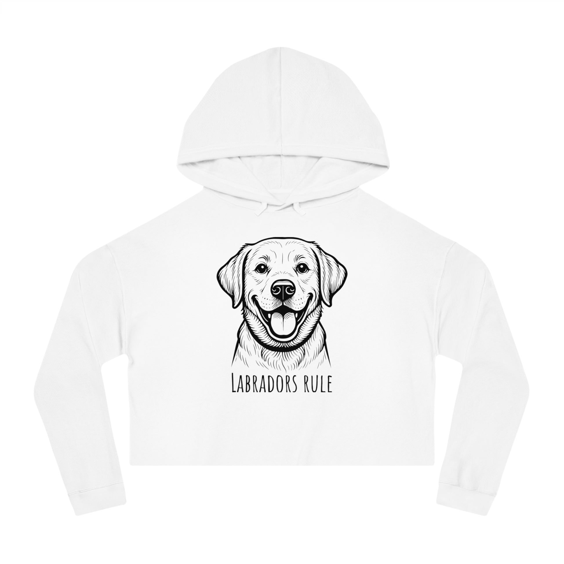 White hoodie with a Labrador retriever graphic and 'Labradors Rule' text on a white background