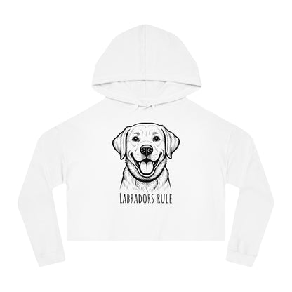 White hoodie with a Labrador retriever graphic and 'Labradors Rule' text on a white background