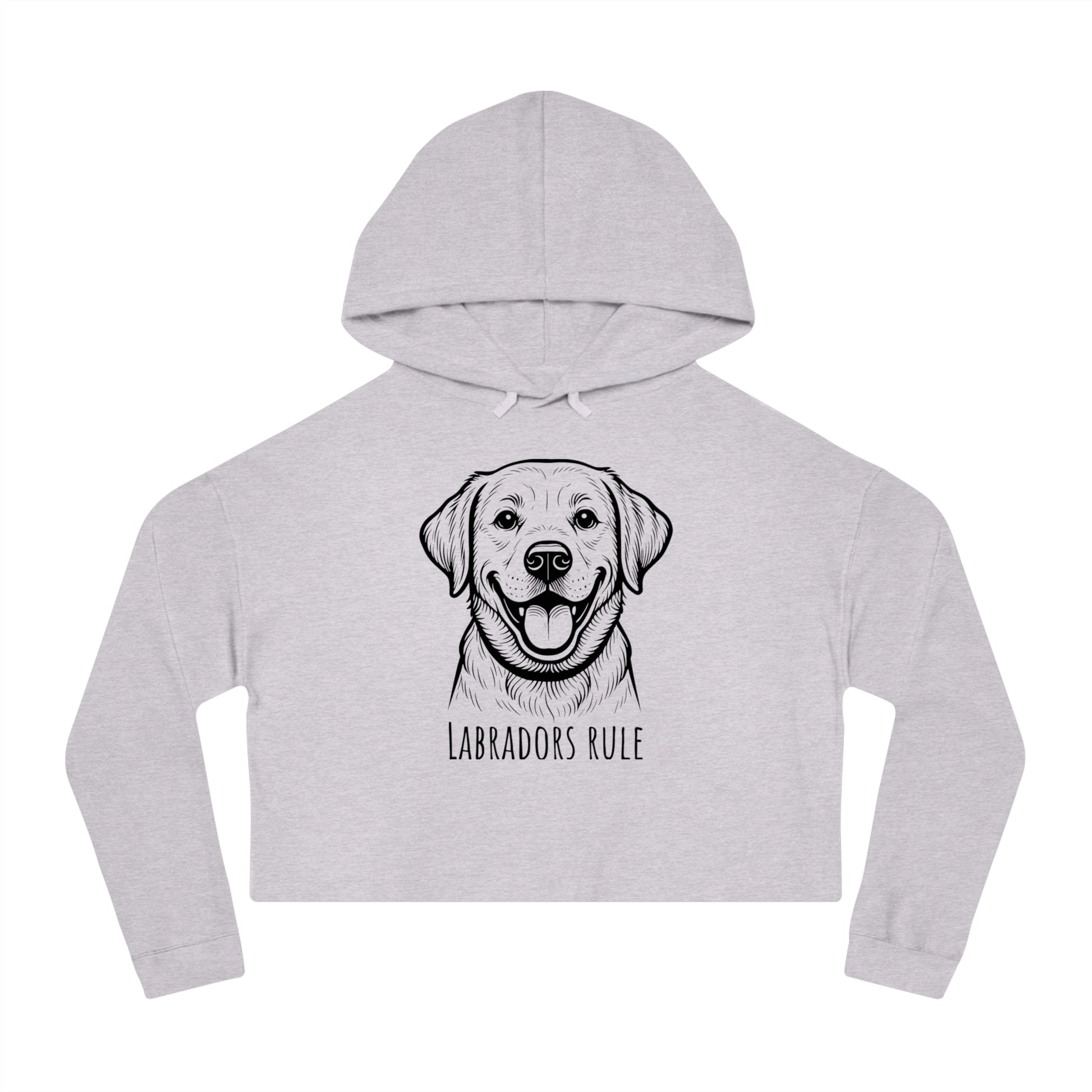 Gray cropped hoodie with a dog illustration and 'Labradors Rule' text on a white background
