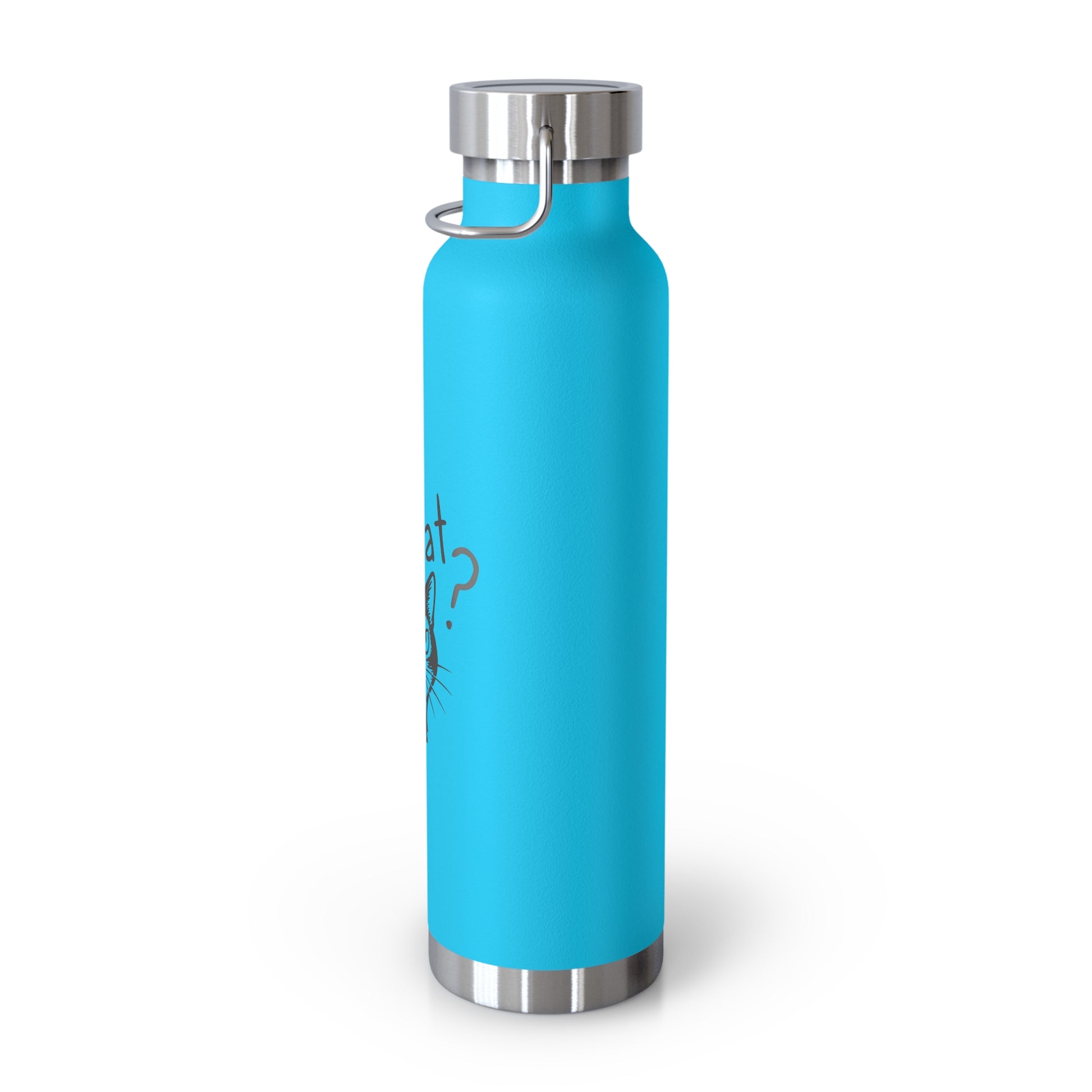 Blue water bottle with silver cap on a white background