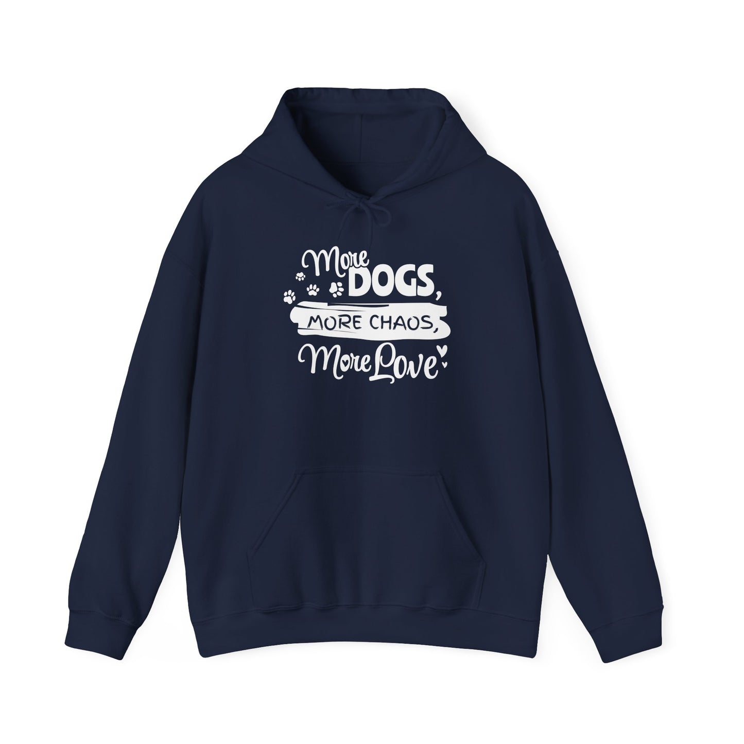 Navy blue hoodie with white text on a white background