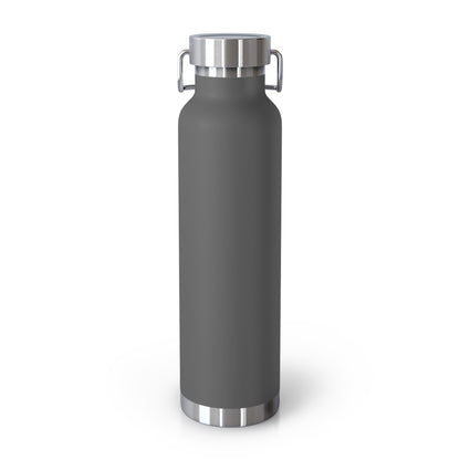 Gray water bottle with silver cap on a white background