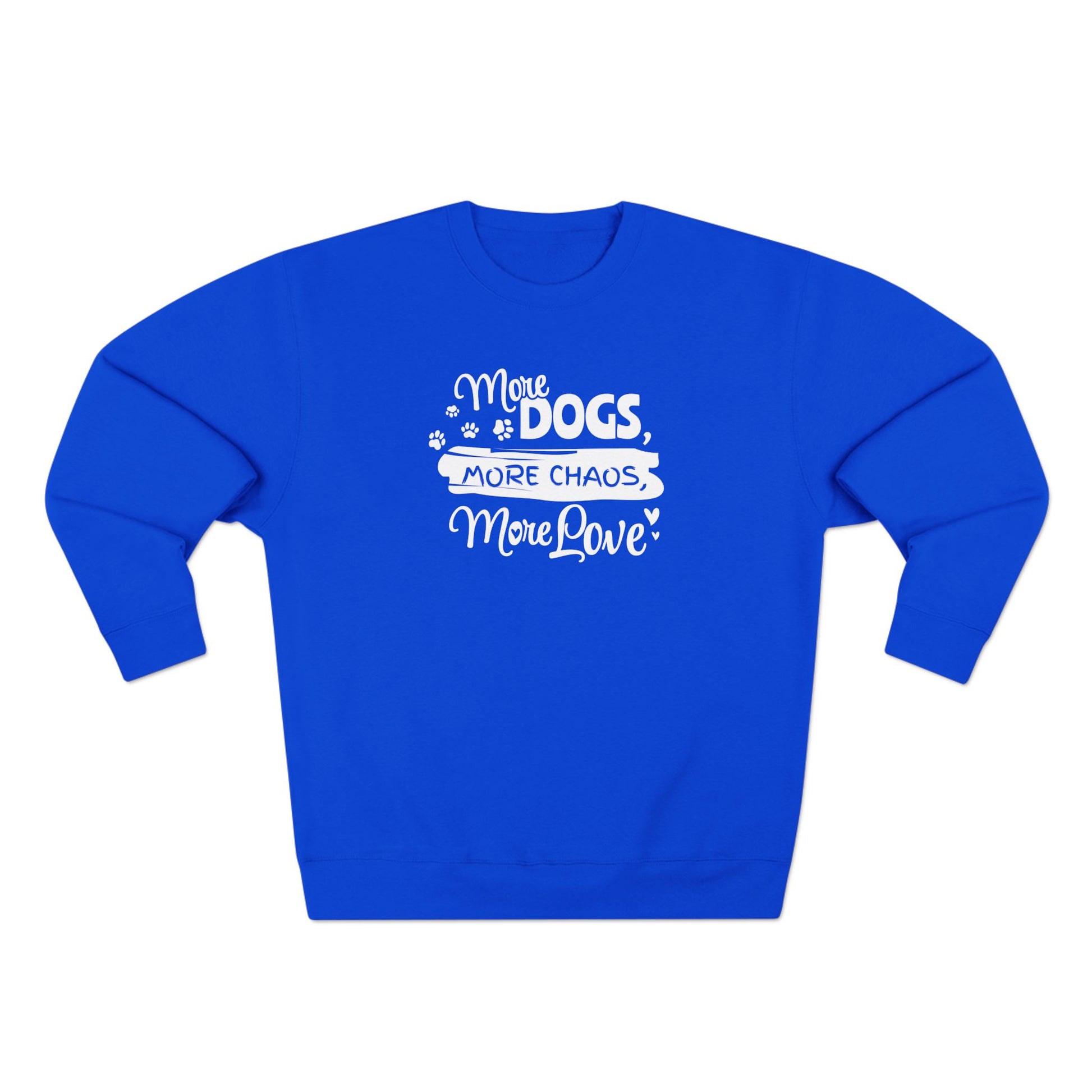 Blue sweatshirt with white text on a white background