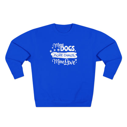Blue sweatshirt with white text on a white background