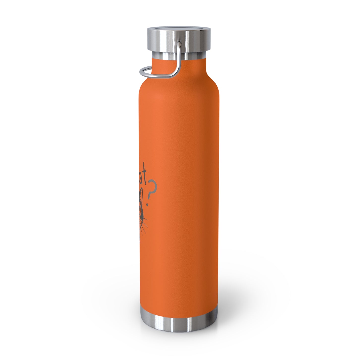 Orange water bottle with silver cap on a white background