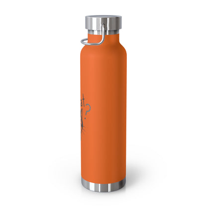Orange water bottle with silver cap on a white background