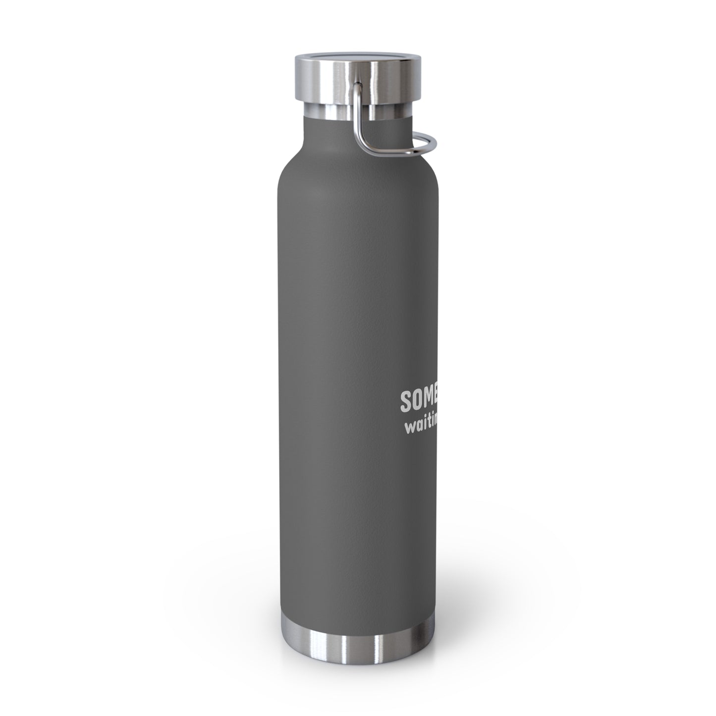 Gray water bottle with silver cap on a white background