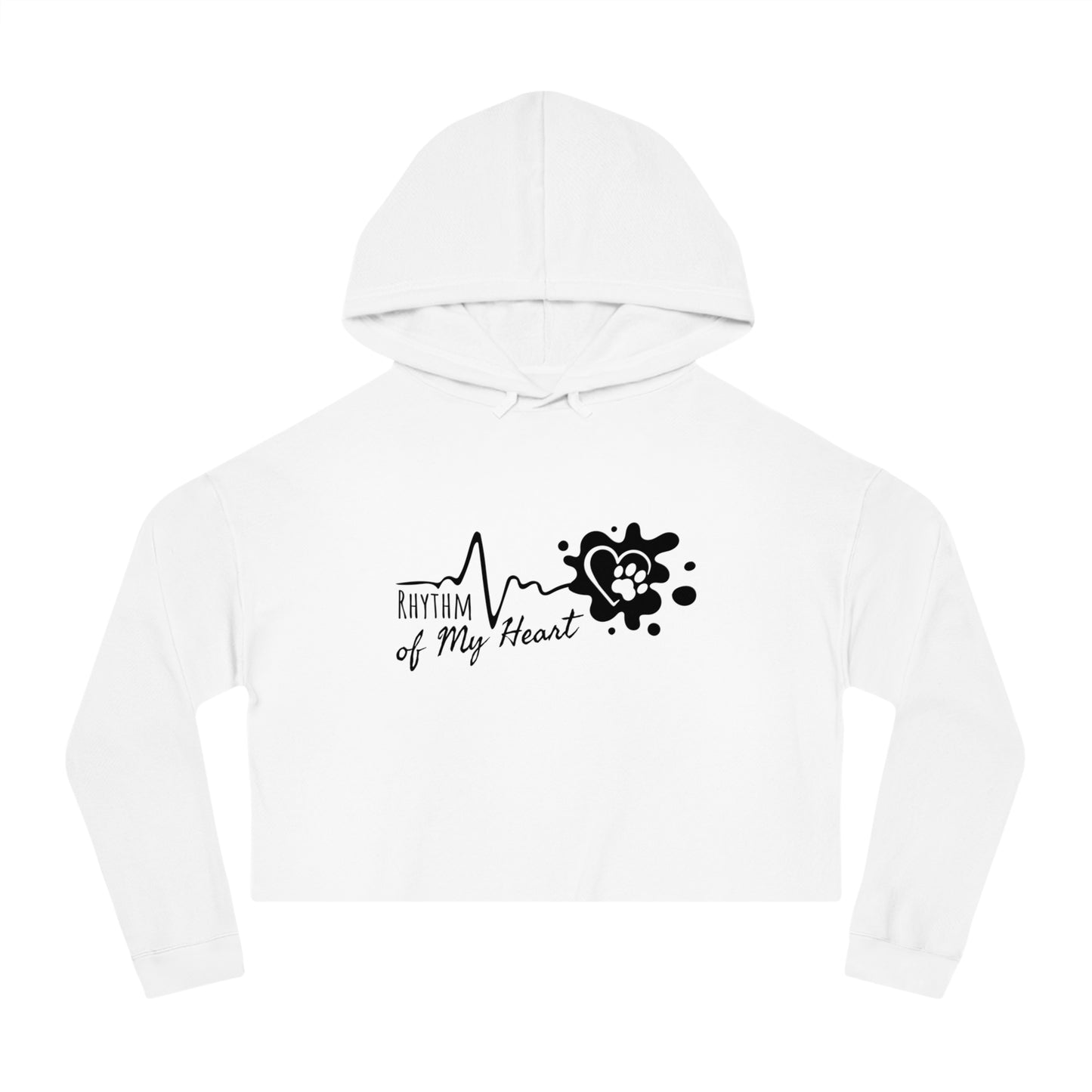 White hoodie with 'Rhythm of My Heart' design on a white background