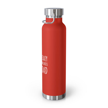 Red water bottle with silver cap on a white background