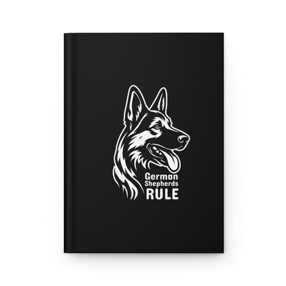 Black notebook with a white German Shepherd illustration and 'German Shepherds Rule' text on a white background