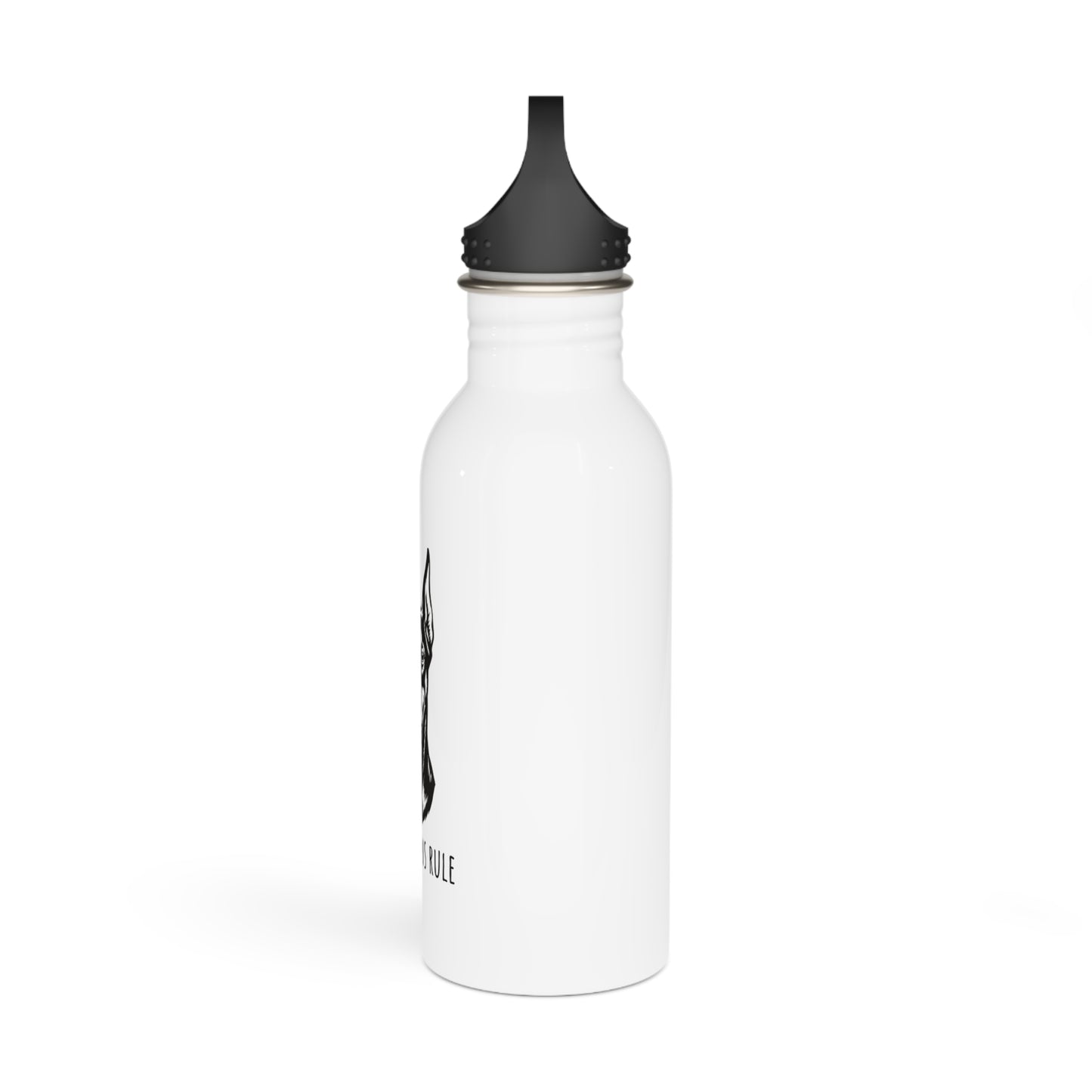 White water bottle with black cap on a white background