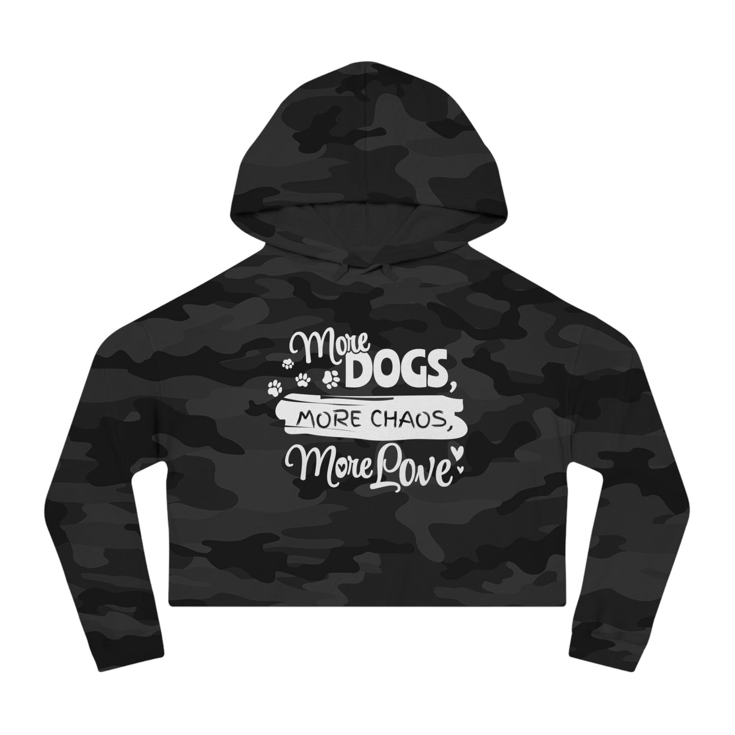 Black camo hoodie with white text on a white background