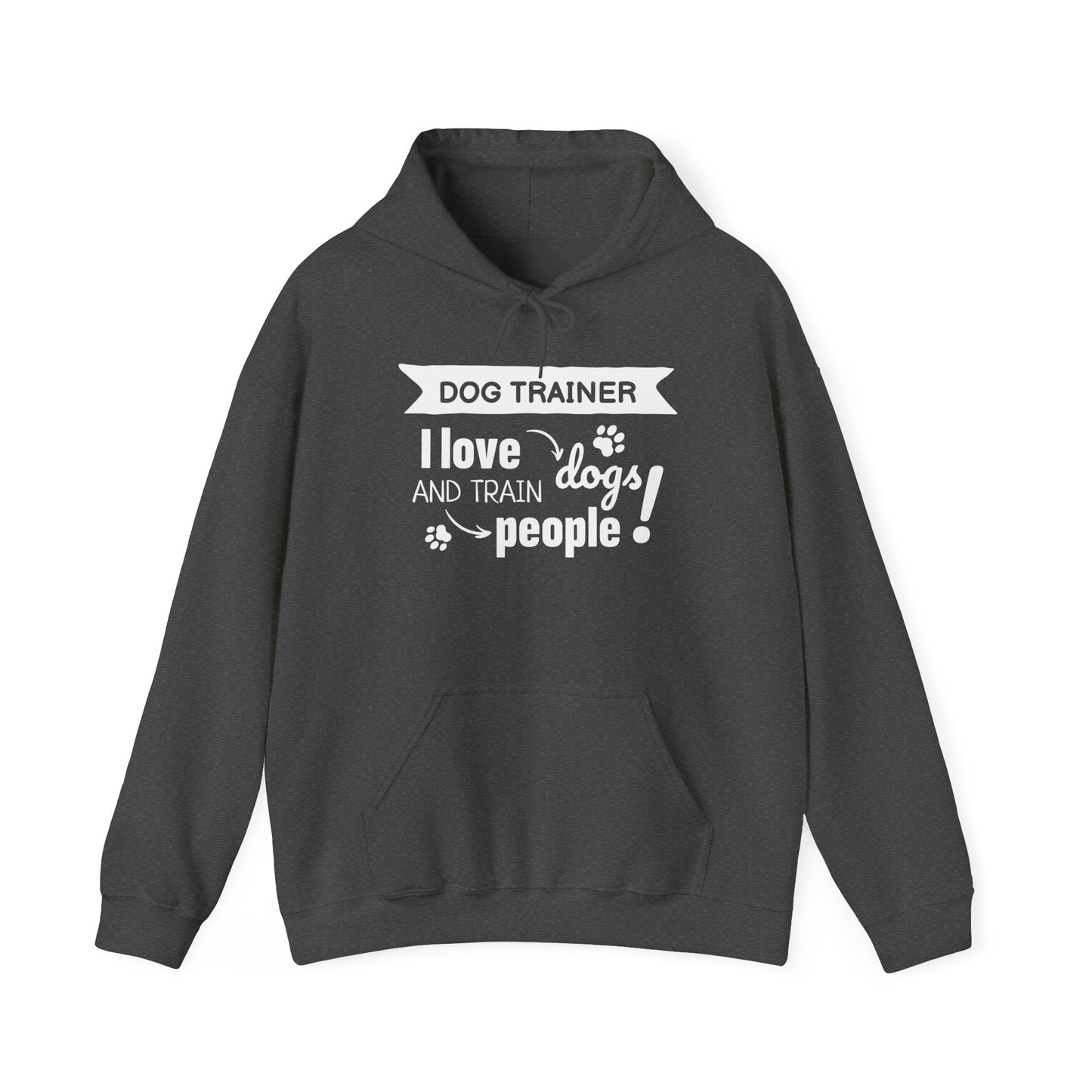 Dark gray hoodie with white text on a white background