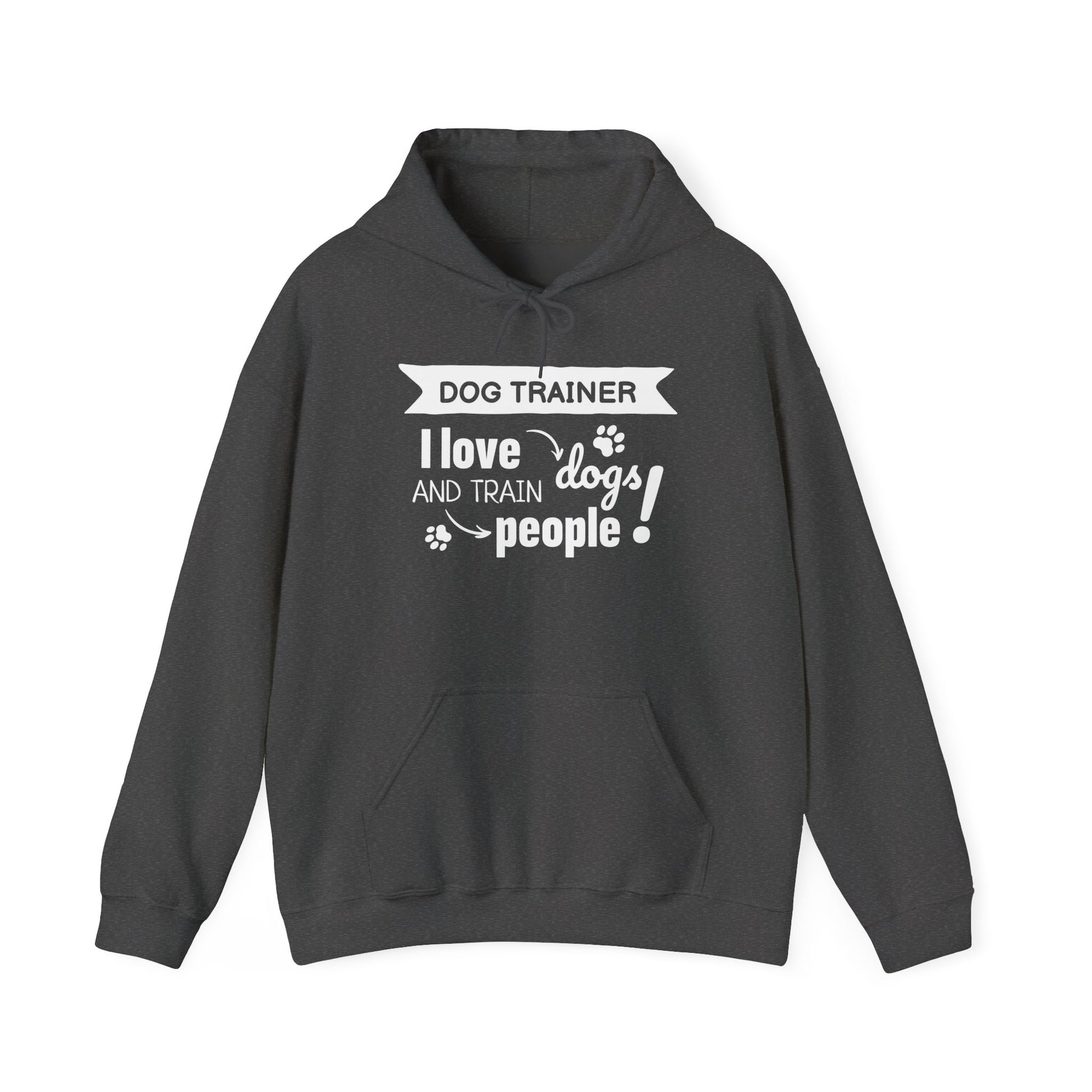 Dark gray hoodie with white text on a white background