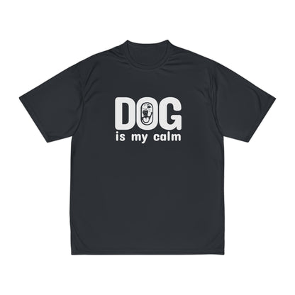 Black t-shirt with 'DOG is my calm' text on a white background