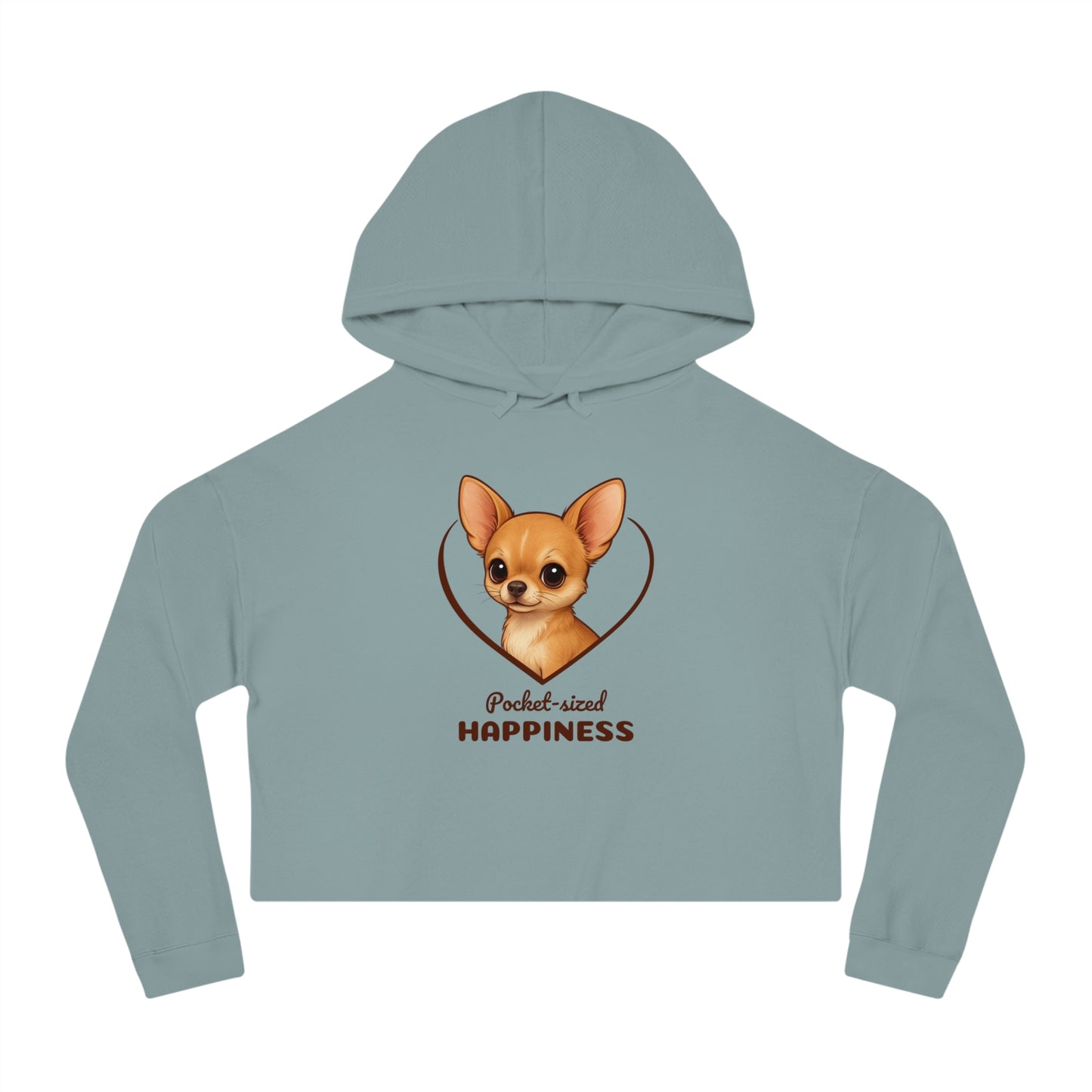 Light blue hoodie with a dog graphic and text on a white background