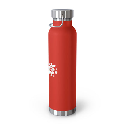 Red water bottle with a silver cap on a white background