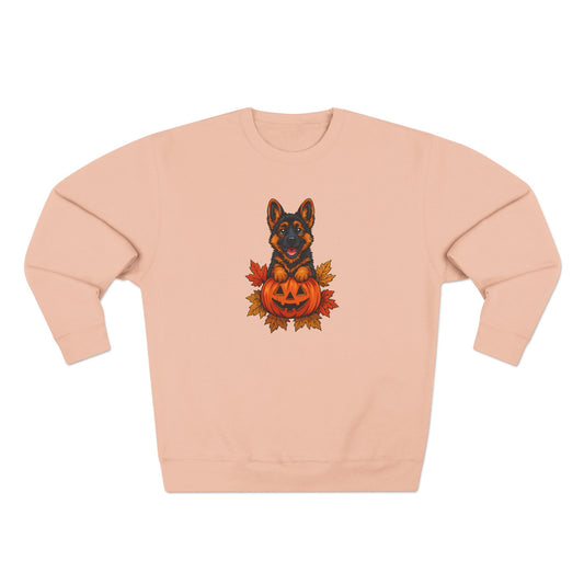 Pink sweatshirt with a dog and pumpkin design on a white background