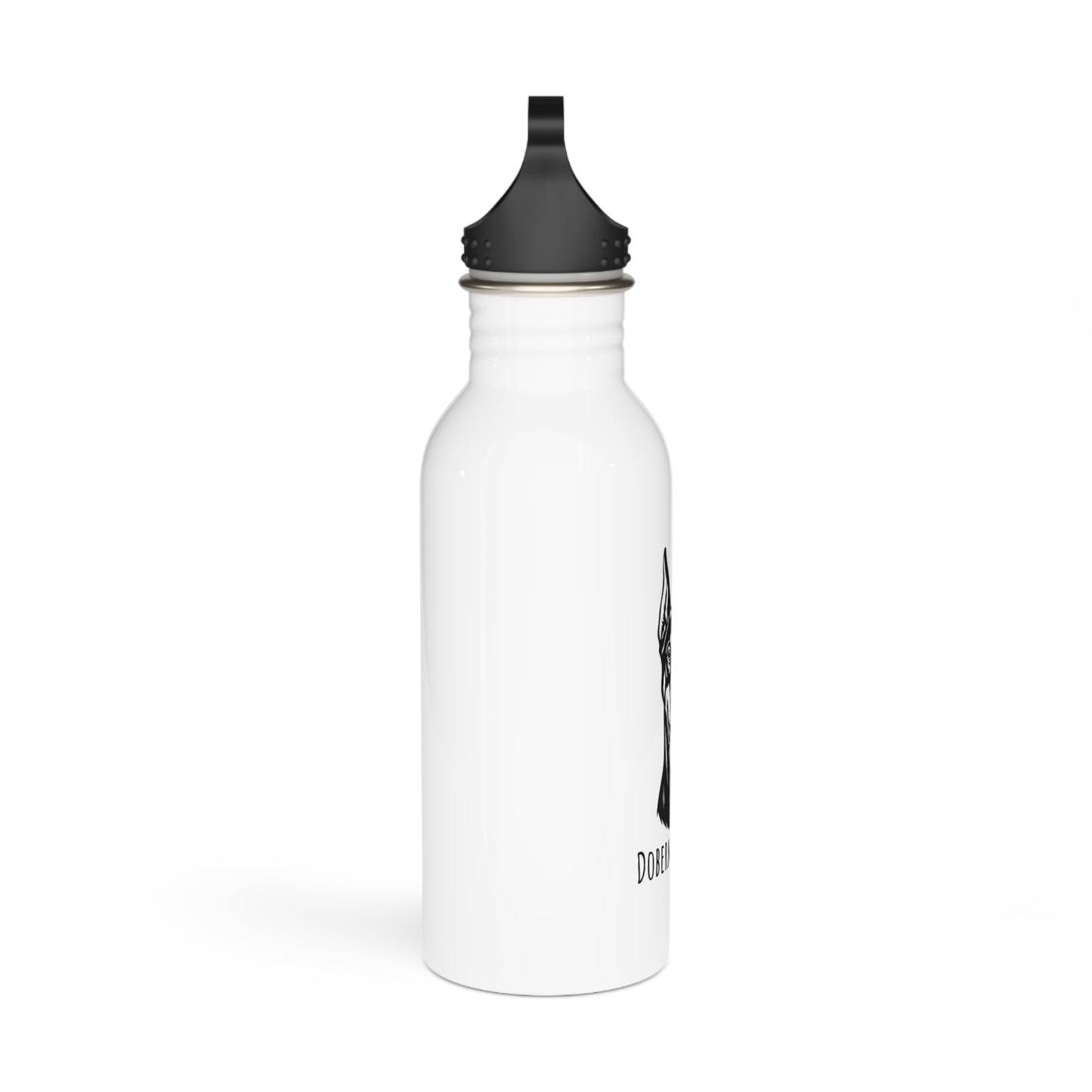 White water bottle with black cap on a white background