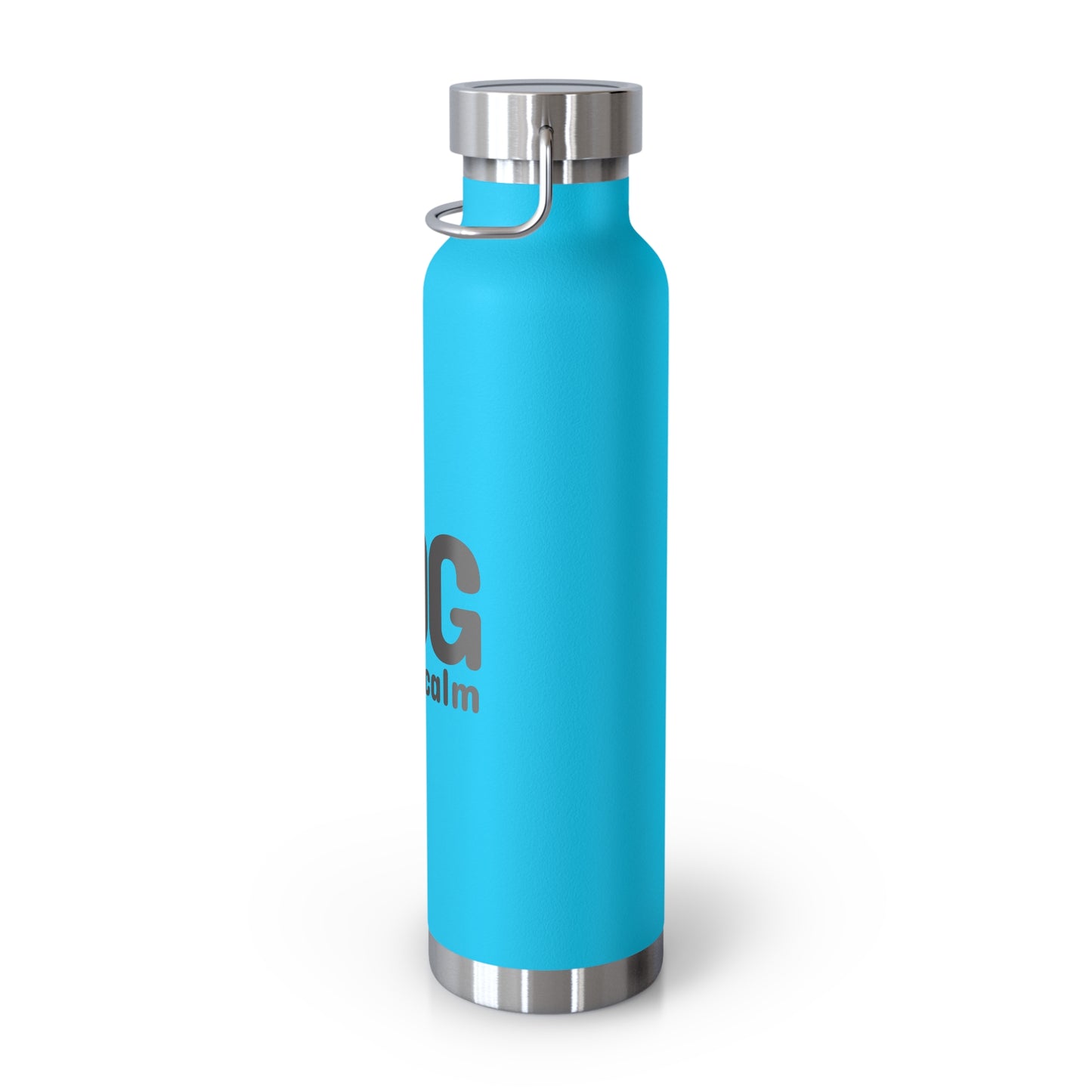 Blue water bottle with silver cap on a white background