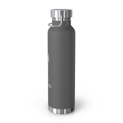 Gray water bottle with silver cap on a white background