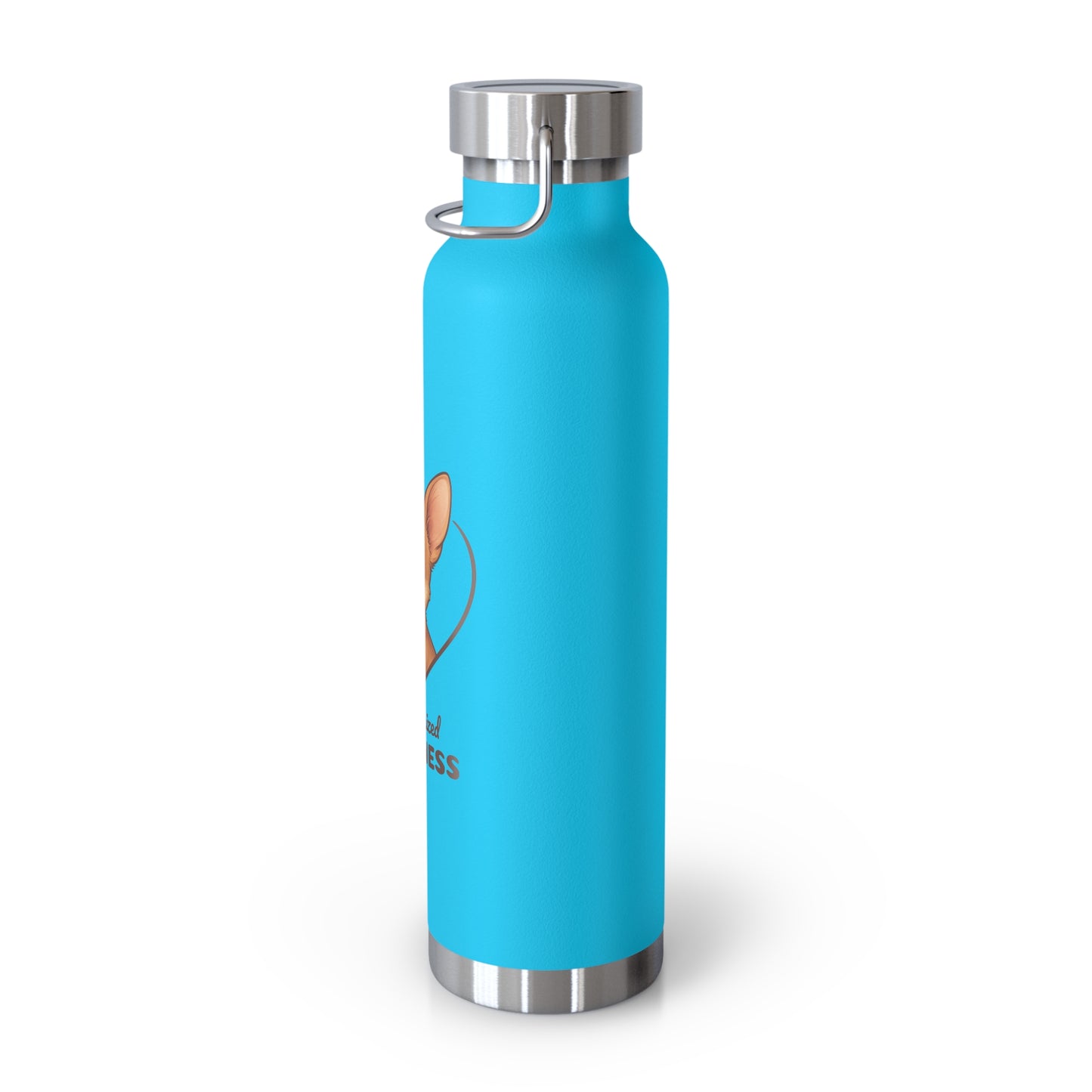Blue water bottle with silver lid on a white background