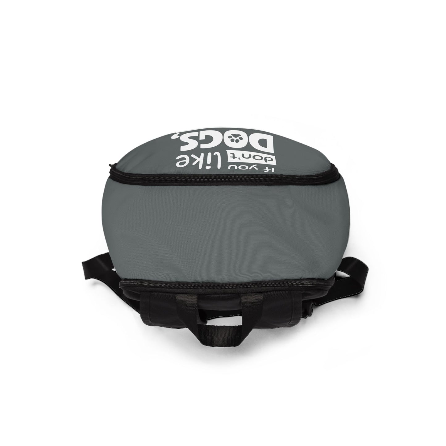 Gray bag with black straps on a white background