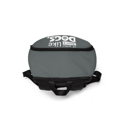 Gray bag with black straps on a white background