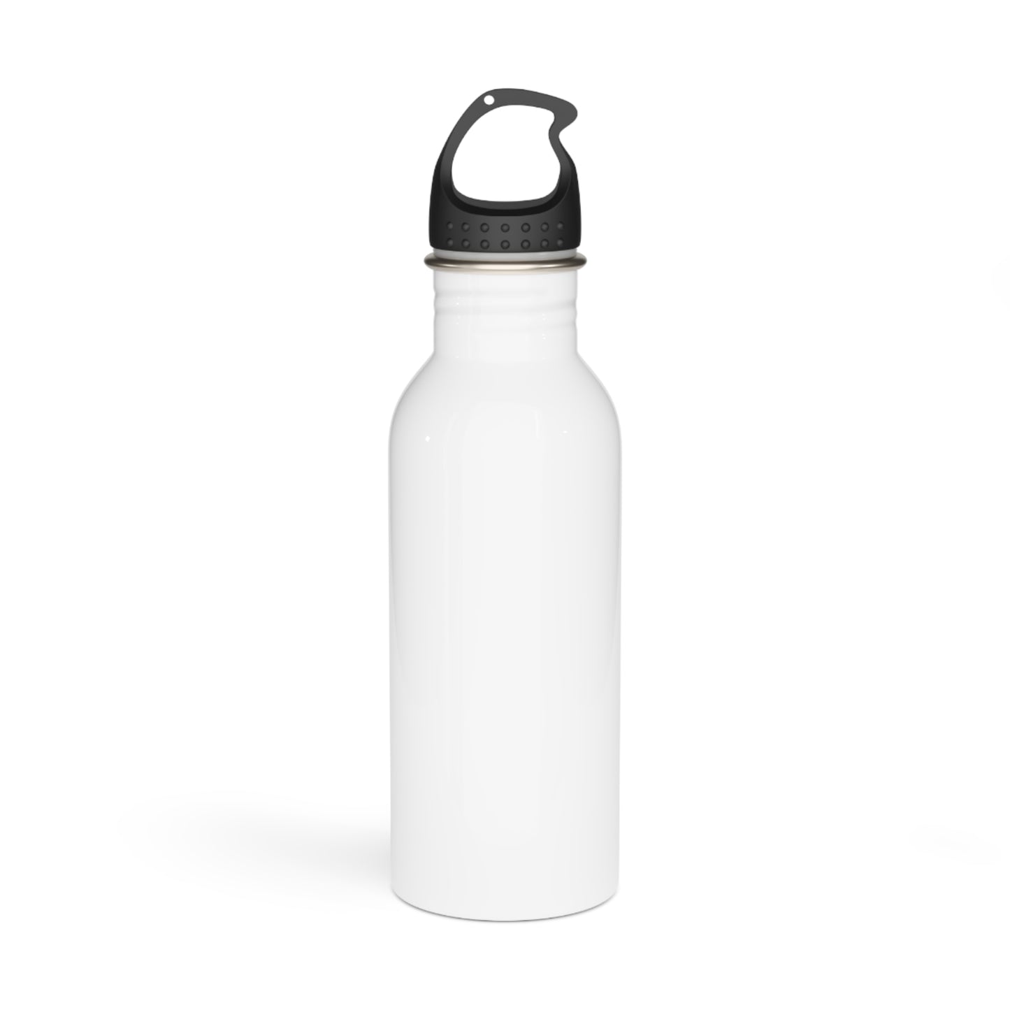 White water bottle with a black cap on a white background