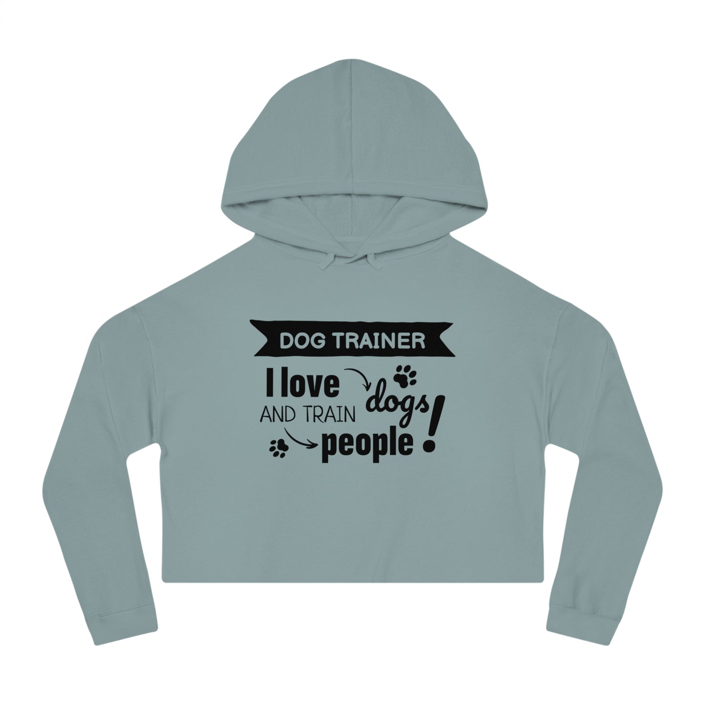 Light blue hoodie with text 'Dog Trainer I love dogs and train people' on a white background
